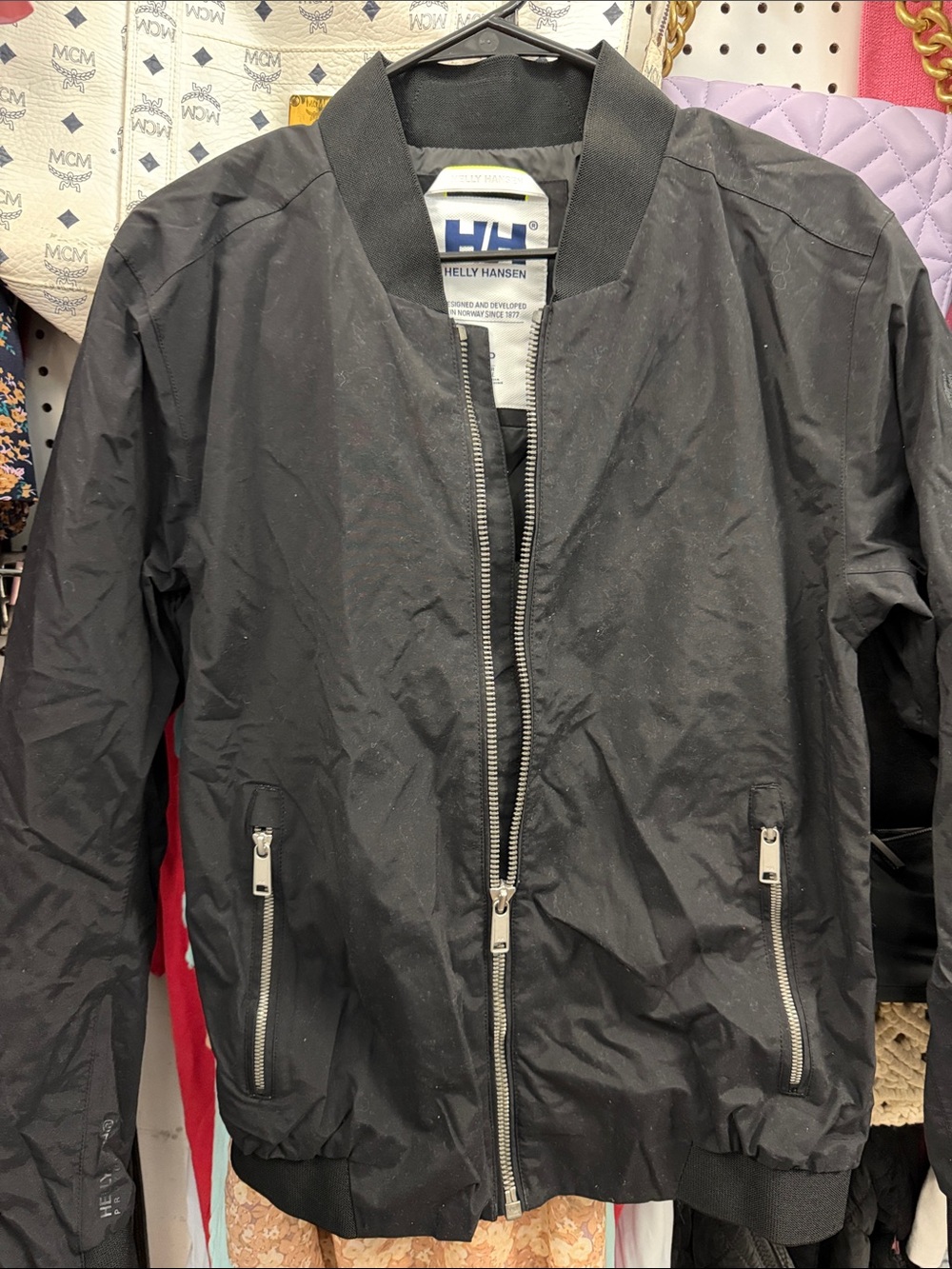 Helly Hansen Black Men's Bomber Jacket with Silver Zippers